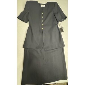 Kasper A.S.L. Womens Skirt Suit Size 8 Black Gold Button Career NWT $179
